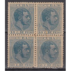 Cuba Sueltos 1883 Edifil 103 ** Mnh Bloque de cuatro