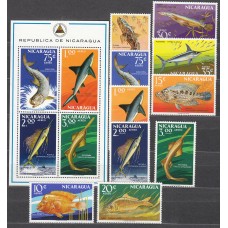 Nicaragua Aereo Yvert 635/44+ Hoja ** Mnh Fauna - Peces