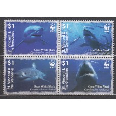 San Vicente - Correo Yvert 4948/51 ** Mnh Fauna Marina - Tiburones
