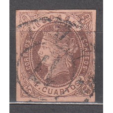 Matasellos y marcas de 4 cuartos Rueda de carreta 1862 Edifil 58 nº 17 Almeria