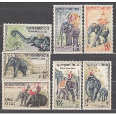 Laos - Correo 1957 Yvert 44/50 (*) Mng Fauna - Elefantes