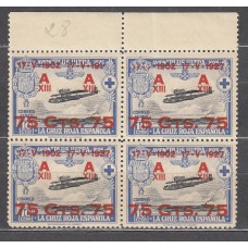 España Variedades 1927 Edifil 389t ** Mnh 389 en Bloque de 4 un sello 389t Habilitación 17-V-192