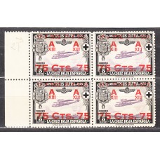 España Variedades 1927 Edifil 388 ** Mnh Bloque de 4 con 1 sello Variedad 388t Habilitación 17-V-192
