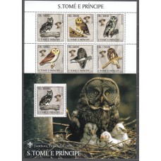 Santo Tomas y Principe - Correo Yvert 1428/33+Hoja 224 ** Mnh Fauna - Aves Rapaces - Buhos - Boy Scouts
