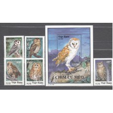Vietnam Rep. Socialista - Correo 1995 Yvert 1526/30+Hoja 86 ** Mnh Fauna - Aves Rapaces - Buhos