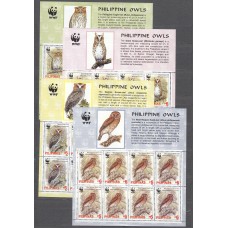 Filipinas Correo 2004 Yvert 2932/35 ** Mnh Aves Rapaces - Buhos en Hojas enteras WWF