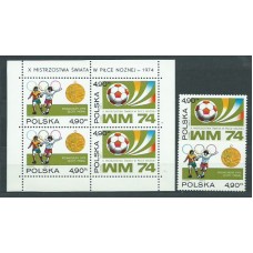 Polonia - Correo 1974 Yvert 2155/6+H.6 ** Mnh Fútbol