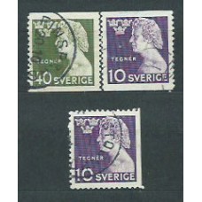 Suecia - Correo 1946 Yvert 324/5+324a  usado Isaias Tegner poeta