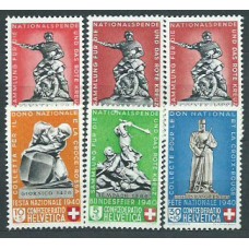 Suiza - Correo 1940 Yvert 349/53+351a * Mh Cruz roja