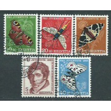 Suiza - Correo 1955 Yvert 567/71 usado Fauna mariposas